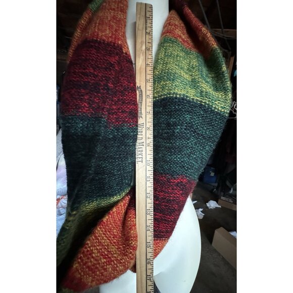 Pashmina Infinity Knit Scarf Silk Multicolor Strip Red Green Yellow Orange - Picture 3 of 9
